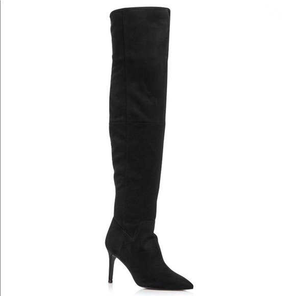 Aqua Shoes - Aqua Women's Black Suede Lola Knee High Pointed Toe Side Zip High-Heel Boots NWT